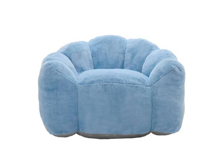 Fauteuil compact adulte forme lotus - Bleu - Peluche courte - 101 x 111 x 68 cm