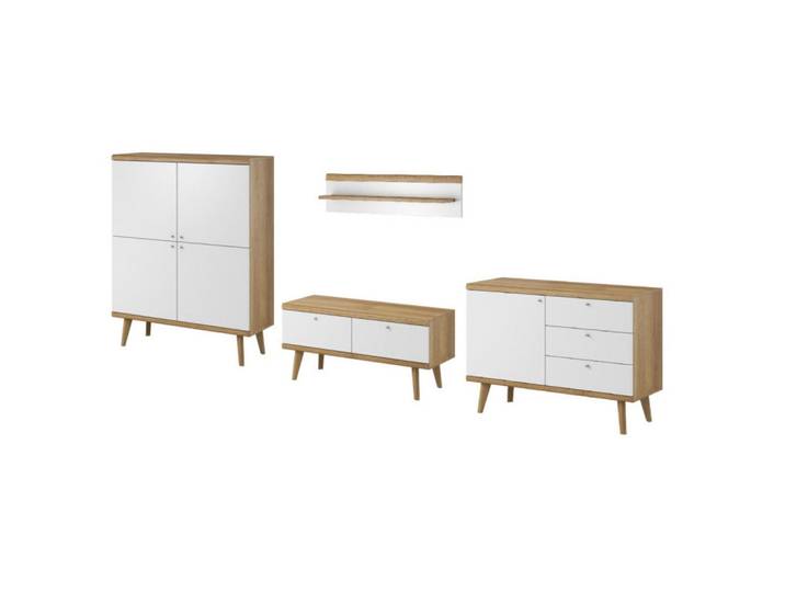 Sepro Meble Wohnwand Weiß Drimo Wohnzimmermöbel, Mehrfarbig, 325x134x40 cm, Wohnzimmer, Wohnwände