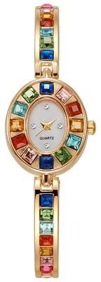 Fusion Finds Elegant Women's Bracelet Watch With Colorful Diamond Accent Oval Quartz Dial gold