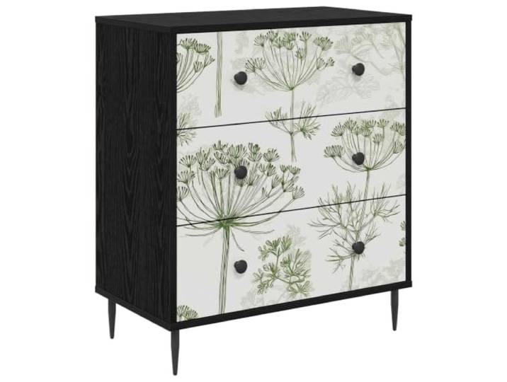 Favemtsl Kommode Gotha mit 3 Schubladen 66x36,5x76 cm Schwarz Dekorative Anrichte aus Holzwerkstoff mit 3 Schubladen und matten Stahlgriffen für Schlafzimmer und Wohnzimmer.