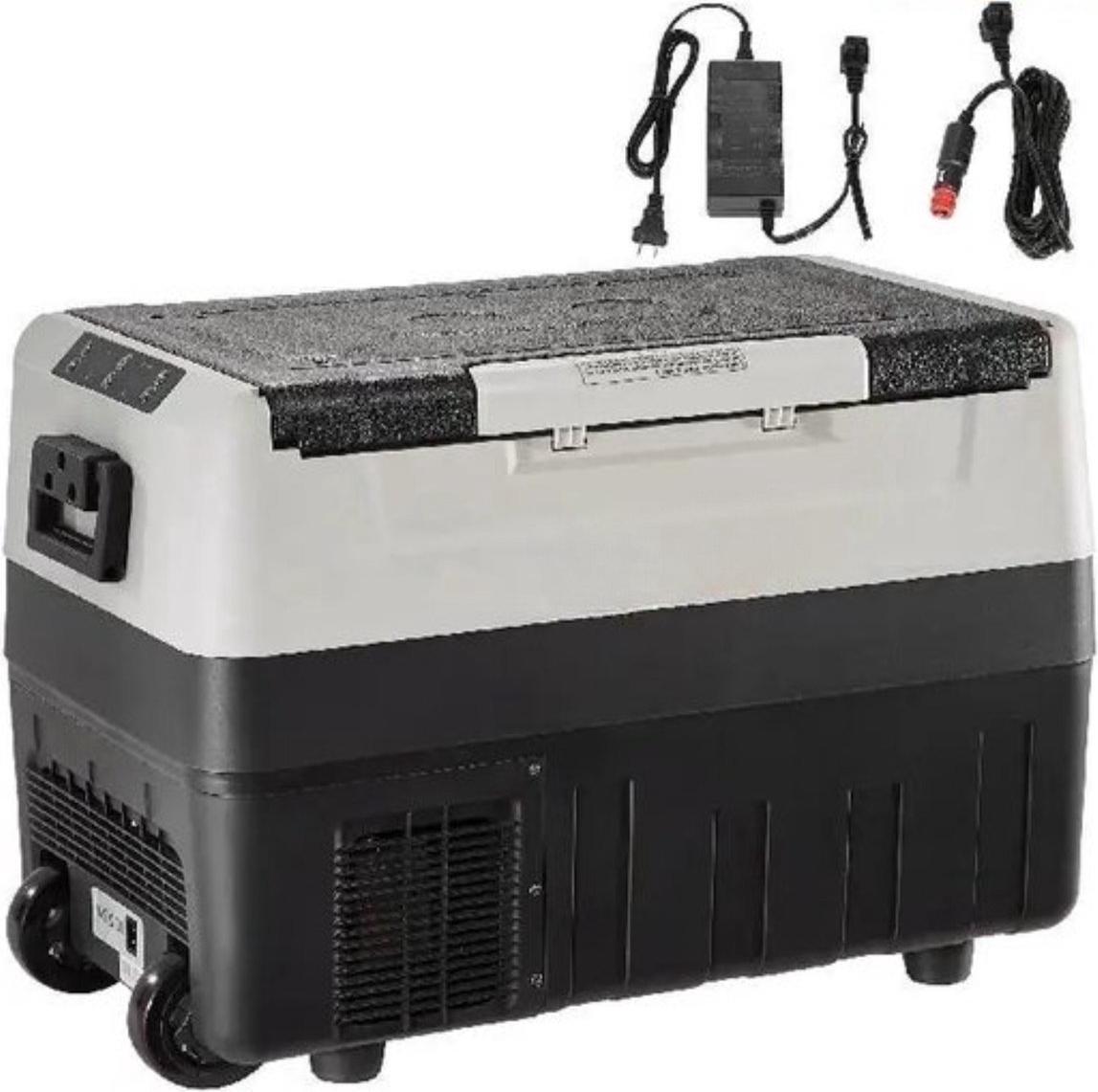 Happyment Instinct 45L Auto-Kühlbox & Vriezer - Tragbare Kompressor Kühlbox mit Display - 12/24V DC & 100-240V AC - Schwarz/Grau - Mit Rollen