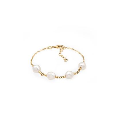 Armkette ELLI "Armband Armband mit Swarovski Perlen Weiß 925 Sterling Silber" Gr. 16, gold, Armbänder, Damen, Silber 925 (Sterlingsilber), Armkette