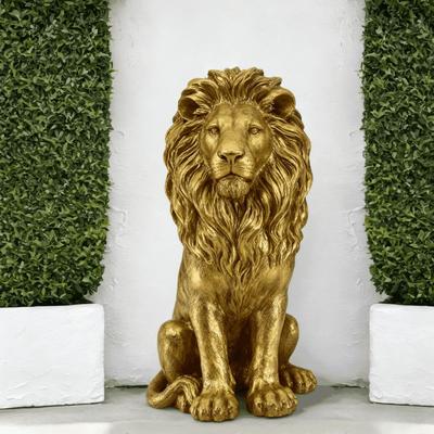 "GDFStudio - 24"" Resin Lion Guardian Sculpture Outdoor Indoor Garden Patriotic Villa Decor"