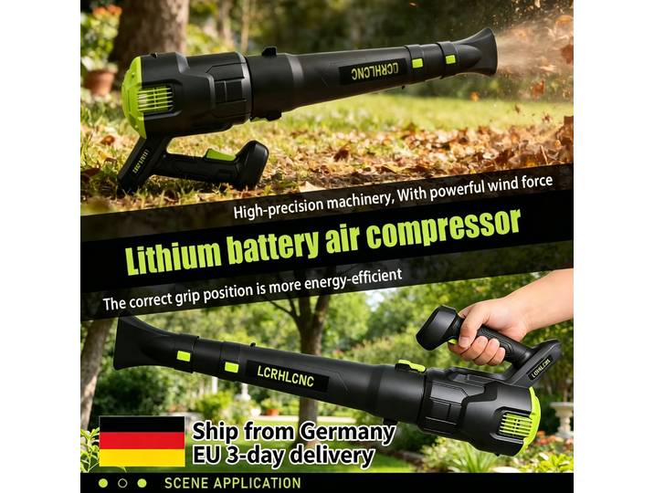 Souffleur à feuilles sans fil 21V, marteau pneumatique de style jardin, canon à air 43,0 m/s 0-9 m³/min, chargeur double batterie, faible bruit, pour l'entretien des pelouses, le nettoyage des
