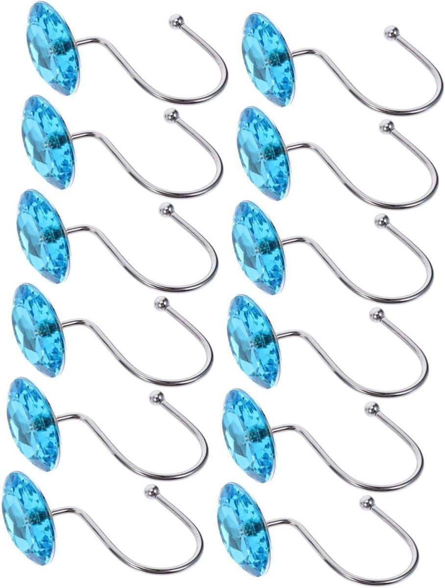 12 stuks Douchegordijn Haken - Waterblauw - Gordijn Ophangers voor Badkamer Decoratie