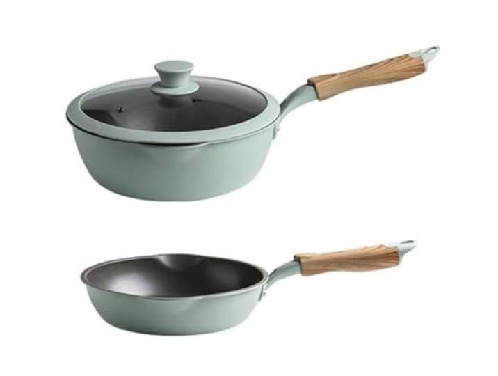 Topfset 2 Pcs Kochgeschirr Set Wok Mit Glas Deckel Braten Pan Aluminium Legierung Nicht-Stick Kochen Topf Küche Kochtopf Set