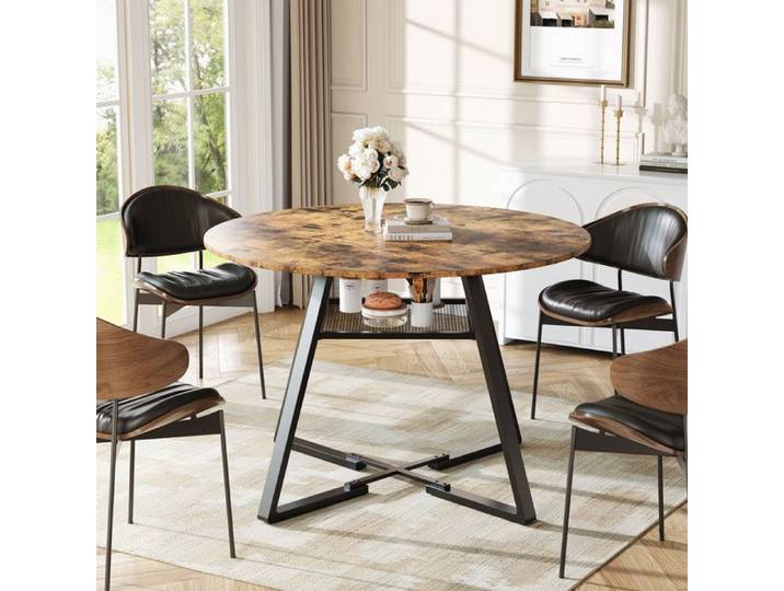 Table de salle à manger ronde en Grain de bois pour 4 personnes table de salle à manger ronde Style Industriel bureau salon
