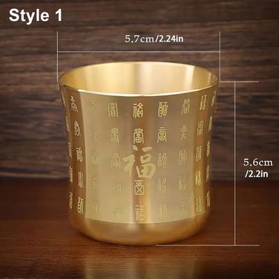 Uplift Essentials Wealth Attracting Brass Tea Cup 2.4 In Polished Baifu Cornucopia High Yield Prosperity Interaction Hub style 1