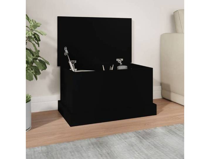 Boîte de rangement-Coffre de rangement noir 50x30x28 cm bois d'ingénierie
