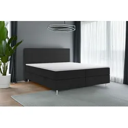 Möbel Punkt Boxspringbett PISA mit Bettkasten 180 x 200 cm Webstoff Schwarz Bett Bettkasten Topper
