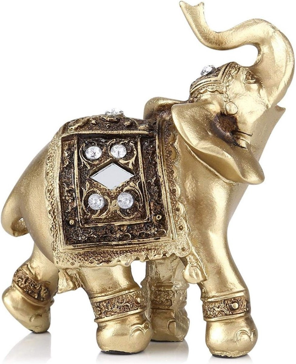 Gouden Olifant Beeldje voor Decoratie - 15 x 15 cm