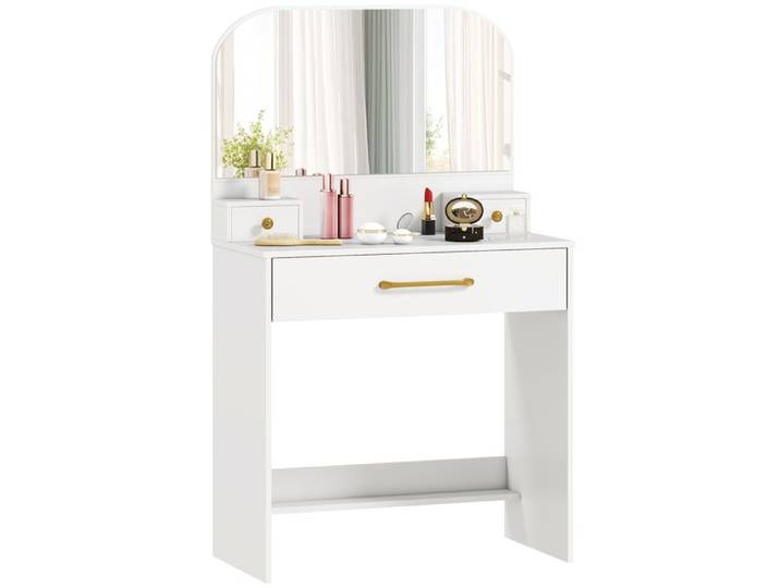 Coiffeuse avec Miroir et 3 Tiroirs Table de Maquillage Compacte Blanche 80x40x135cm