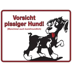 König Werbeanlagen Hinweisschild, Vorsicht pissiger Hund, Aluminium, 150 x 200 m - 200x150x0.45 mm Aluminium geprägt
