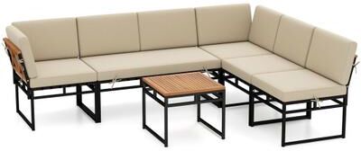 Costway 6 Piece Outdoor Sectional Sofa Set Metal Conversation Set with Cushions-Beige