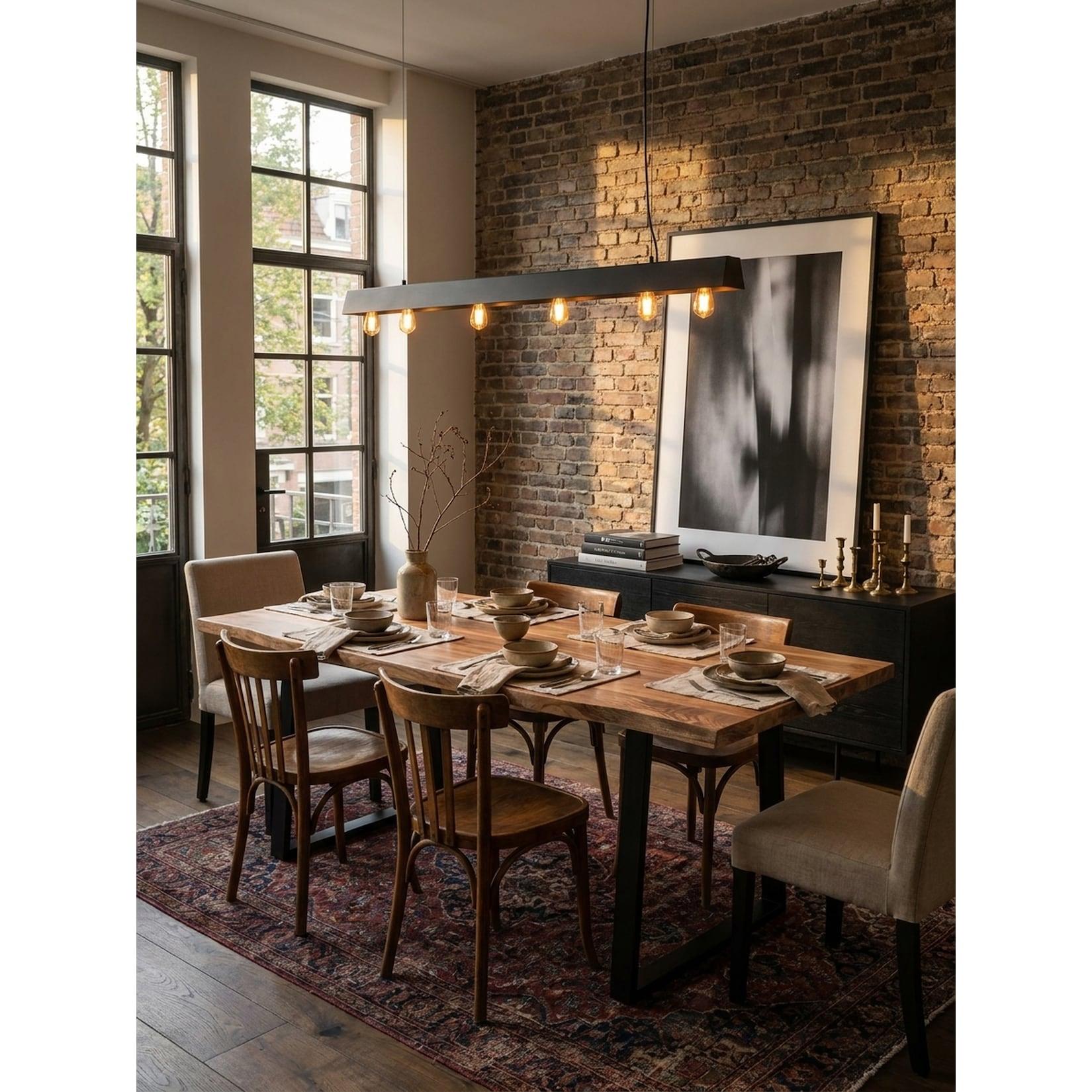 Esstisch Massivholz Metall Trapezgestell Baumkante Rechteckig, Akazie 160x80x76 cm
