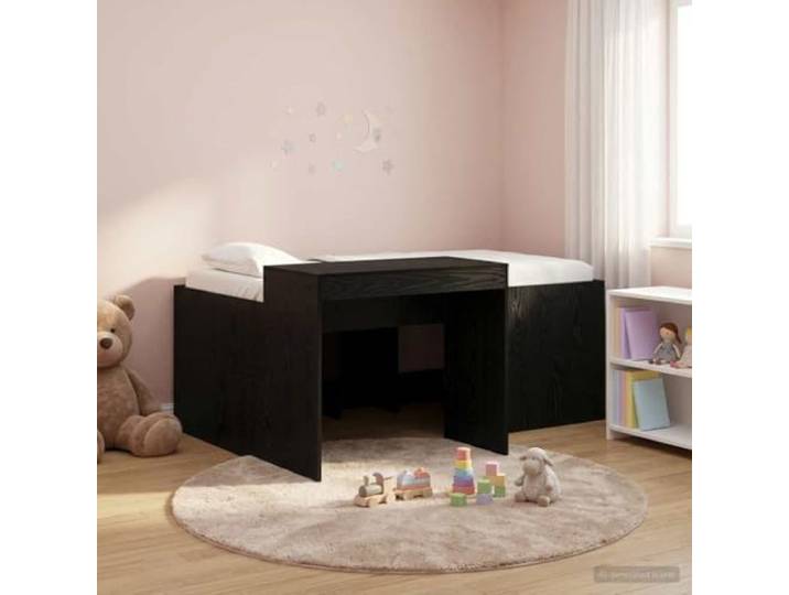 RJPLMFV Hochbett für Kinder, Büro, Schwarz, 80 x 160 cm Holzwerkstoff, feste Latten, handwerkliches Eichen-Design, einfache Montage, Matratze nicht im Lieferumfang enthalten