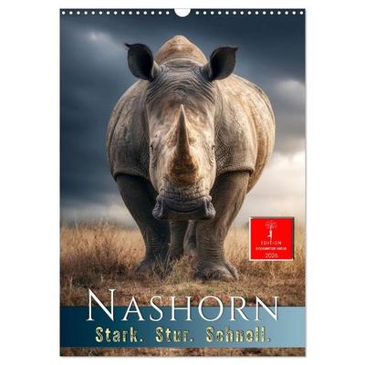 Nashorn - Stark. Stur. Schnell. (Wandkalender 2026 DIN A3 hoch), CALVENDO Monatskalender