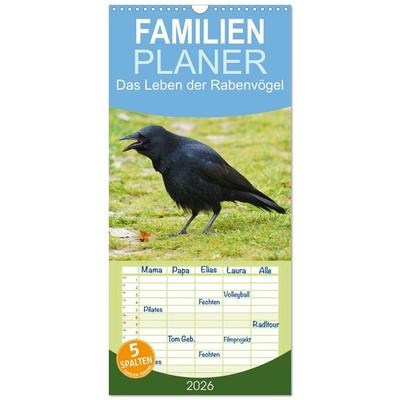 Familienplaner 2026 - Das Leben der Rabenvögel mit 5 Spalten (Wandkalender, 21 x 45 cm) CALVENDO