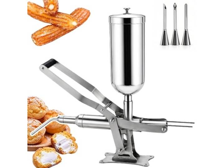 Manueller Donutfüller aus Edelstahl, kommerzielle Bäckereiausrüstung Mit 5-Liter-Trichter mit großem Fassungsvermögen for Sahne, Marmelade, Vanillesoße, Schokoladensoße usw(T01)