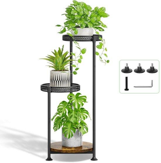 Ibenzoa Benza Metalen plantenstandaard met hout, 3-laags hoekontwerp, diameter plateaus: 22 en 25 cm