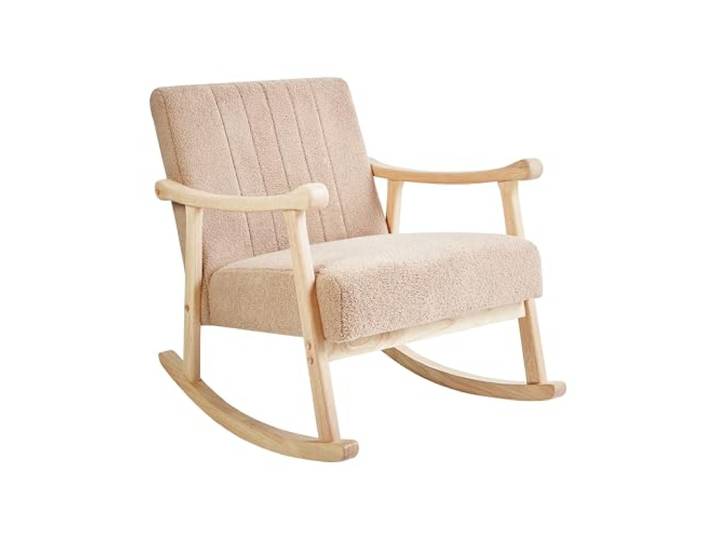 Schaukelsessel Bouclé Stoff beige gepolstert heller Holzfarbton Leknes