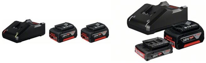 Set Bosch Akku Starter-Set: 2 x GBA 18 Volt 4,0 Ah und GAL 18V-40 + Starter-Set: 1x GBA 18V 2,0Ah + 1x GBA 18V 4,0Ah + GAL 18V-40