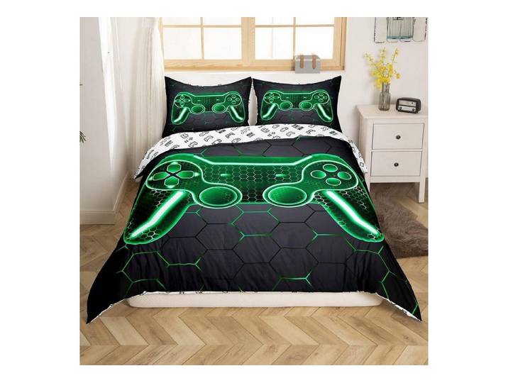 LuxusKollektion Jugendbettwäsche Bettwäsche-Set 155x220cm Gaming Geometrisch