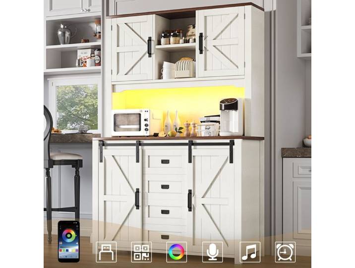 Buffet de cuisine - Éclairage LED - Vintage - 2 portes - 2 tiroirs - 115x40x174.7 cm