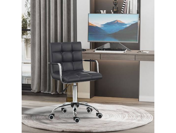 HOMCOM Chaise Bureau Pivotante Noir Capitonnée