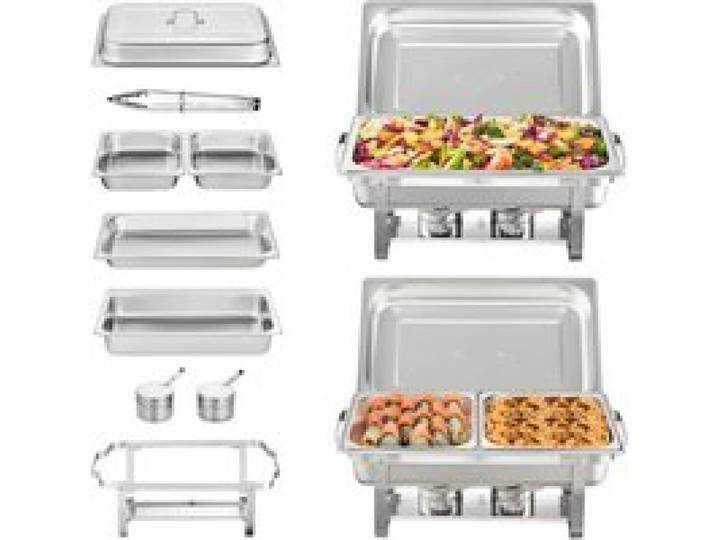 VEVOR Chauffe-Plat 2 Bacs de 7,5 L 4 Bacs de 3,5 L Buffet Chauffant à Combustible Réchaud Inox Alimentaire Récipient Maintient au Chaud pour Servir Buffet en Libre-Service Hôtel Traiteur Restauration
