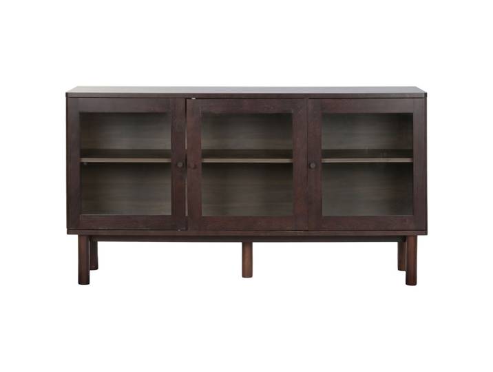 Buffet en panneau de particules et verre marron 140x40x75 cm
