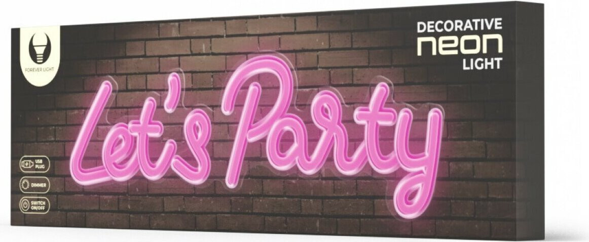 Forever Light Neon LED-paneel LET'S PARTY roze model FPNE20 decoratieve wandverlichting