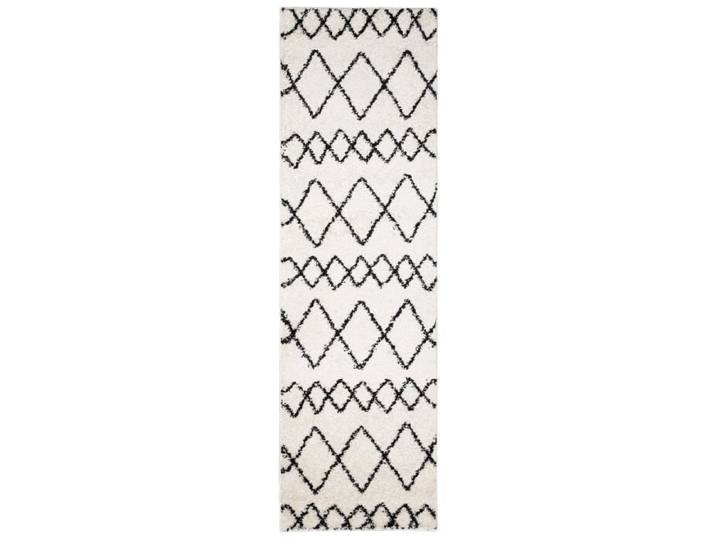 TAPISO Tapis Couloir Shaggy Poils Longs DELHI Crème Gris Ethnique Polypropylène Intérieur 80x170 cm