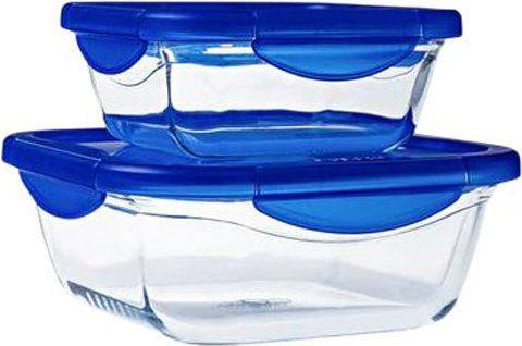 Pyrex Cook & Go bewaardozen set van 2, vierkant, luchtdicht, borosilicaatglas, 0,8 l en 1,9 l