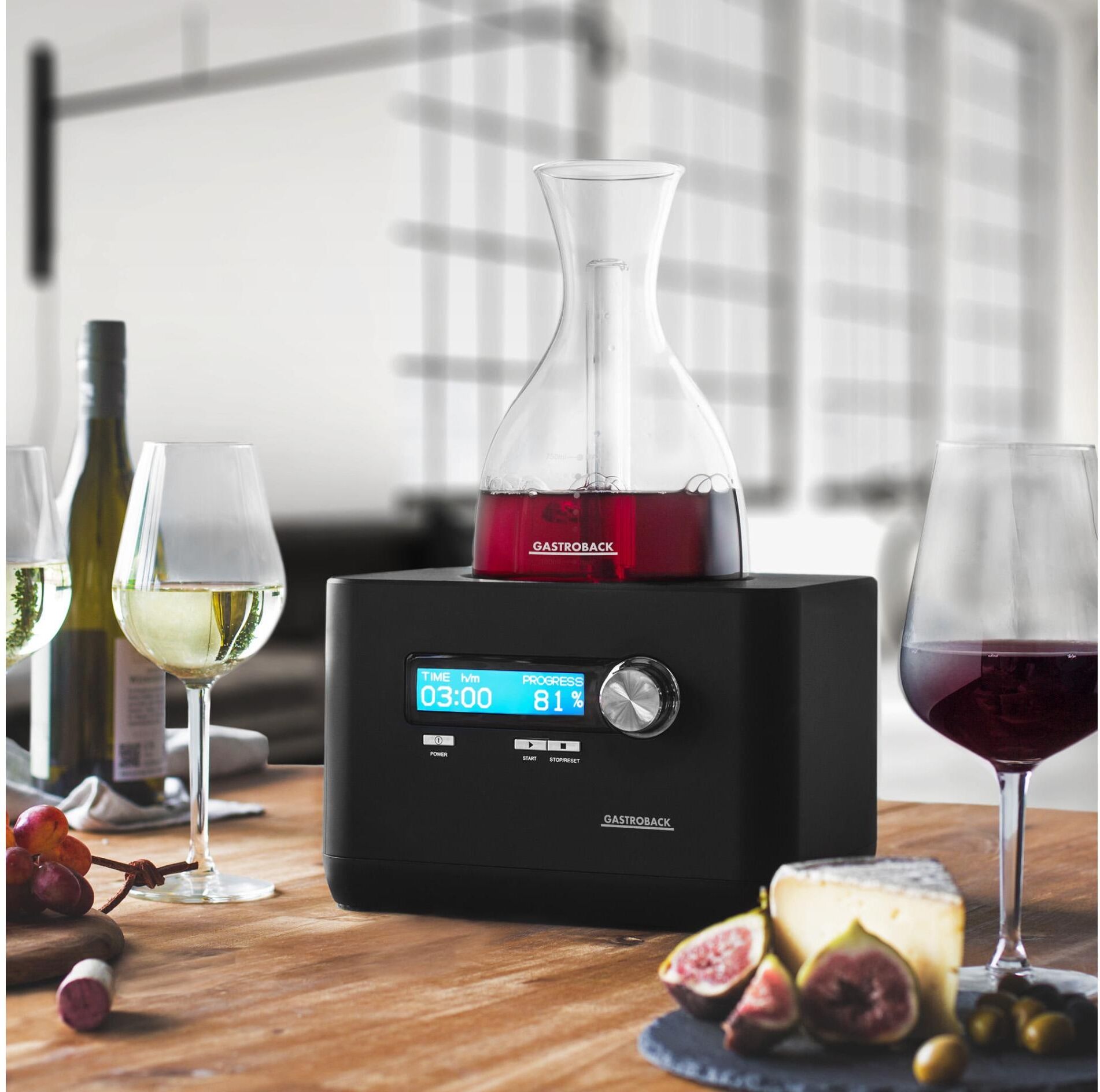 Home Sommelier GASTROBACK "Gastroback", schwarz (schwarz, transparent), H:36,5cm Ø:20cm, Edelstahl, Automatik-Weinbelüfter, Home Sommelier, Karaffe schwarz, transparent Einheitsgröße
