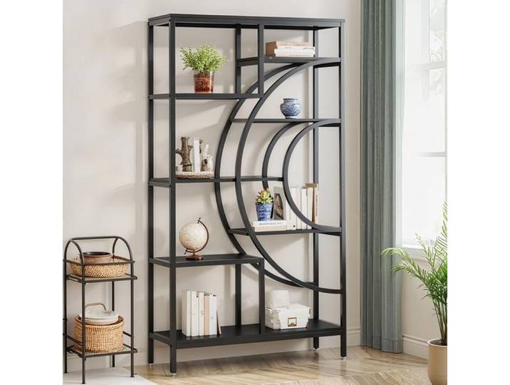 TOPESCT Bibliothèque géométrique étagères industrielles à 8 Niveaux bibliothèque Rustique avec Cadre en méta pour Salon Noir