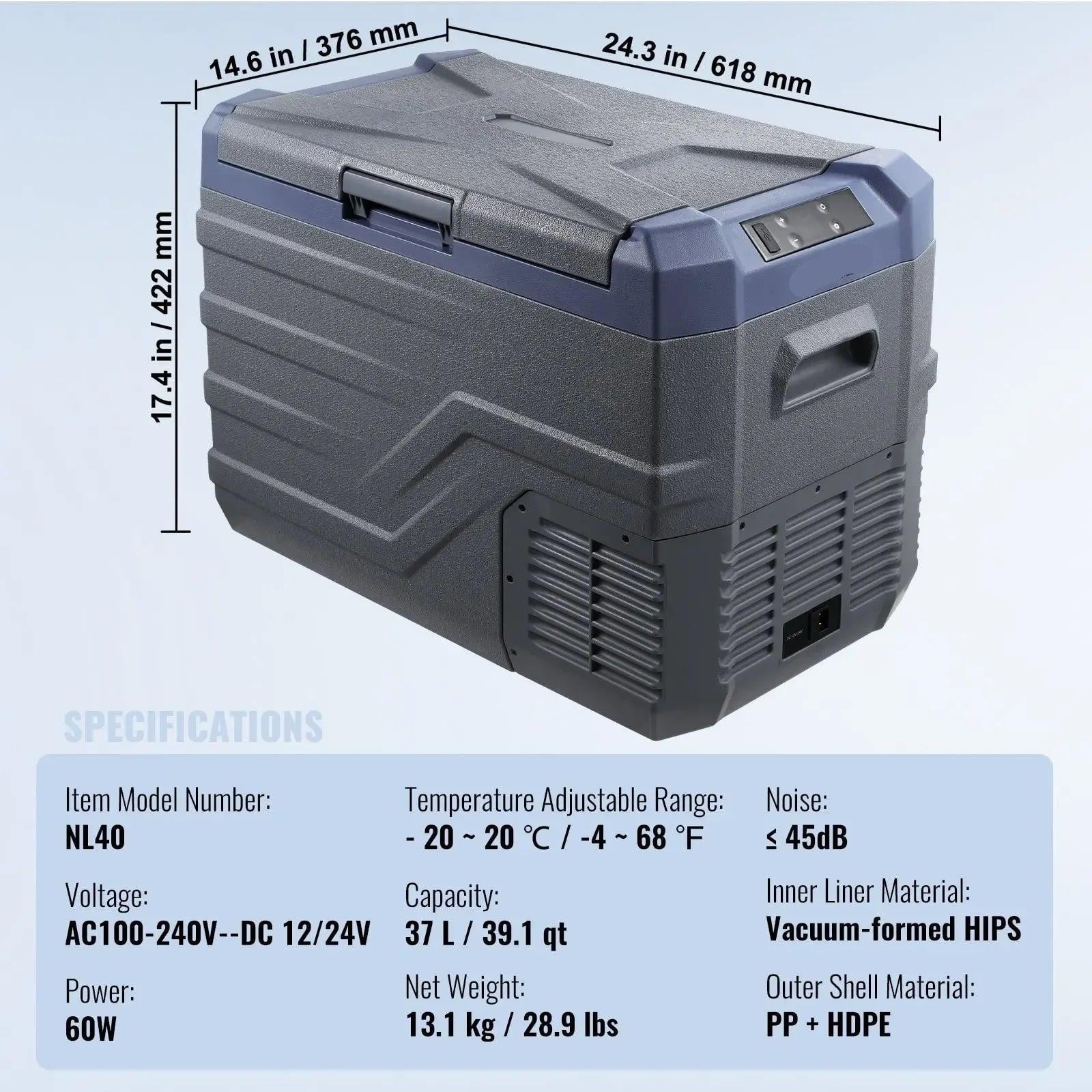 Selius Auto Koelkast - Draagbare Compressor Koelbox voor Camping - 37L - 12V/24V