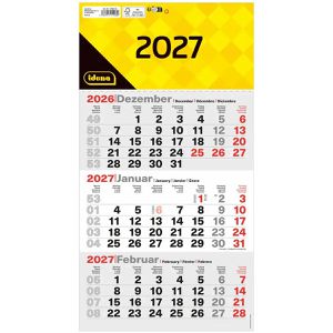 Idena 3-Monatskalender 11908, 3 Monate = 1 Blatt, mit Datumsschieber, 24 x 45 cm, Jahr 2027