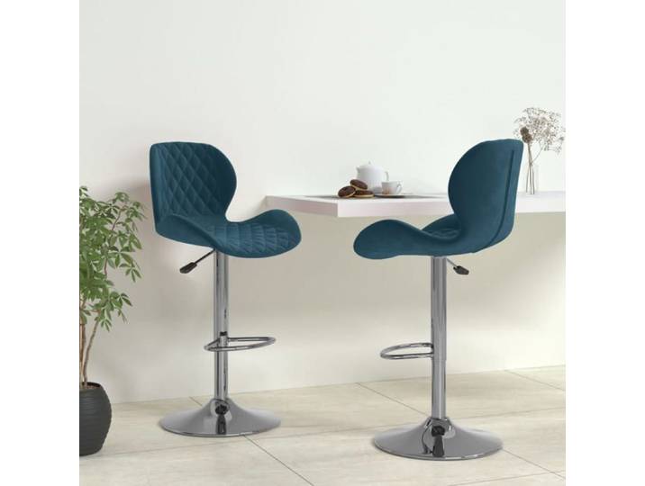 SOLDES d'Automne Lot de 2 Tabourets de bar - Tabourets Hauts pour Bar-Cuisine - bleu velours - 48x51x111cm 367
