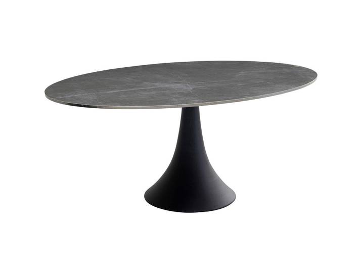 Kare-Design Esstisch, Schwarz, Metall, Keramik, Marmoroptik, oval, Säule, Sockel, 120x76x180 cm, Esszimmer, Esstische, Esstische Keramik