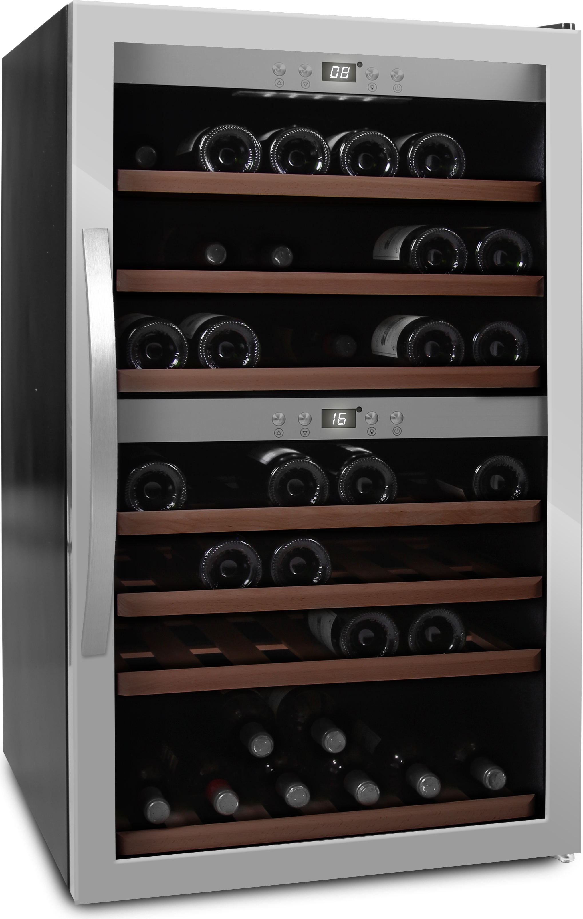 mQuvée Freistehender Weinkühlschrank - WineExpert 66 Stainless | 2 Temperaturzonen | Kapazität 66 Flaschen | Glastür mit UV-Schutz