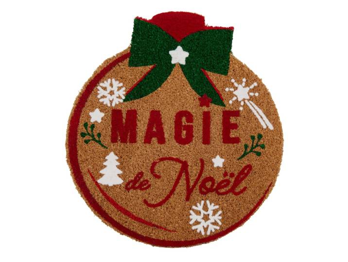 Fußmatte Weihnachtskugel aus Kokosfaser, grün und rot D45cm