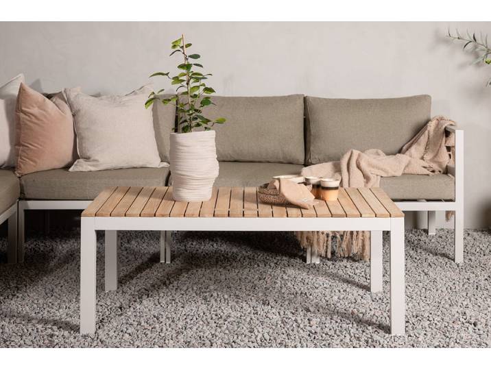 Garten Couchtisch Alanu - ein Materialmix aus Aluminium und Teakholz - Beige-Natur - 120x60 - Luxusbetten24