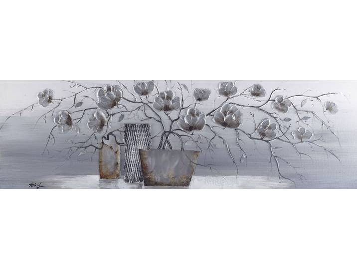 Ölbild BÖNNINGHOFF Ölgemälde handarbeit BLUMENVASE 40x120 cm – Wandbild Kunst Deko modern , silber (farbe bild(er): silber, grau), B:120cm H:40cm T:2,5cm, Acrylfarbe, Canvas, Holz, Bilder, Ölbild, handgefertigt, jedes Bild ein Unikat