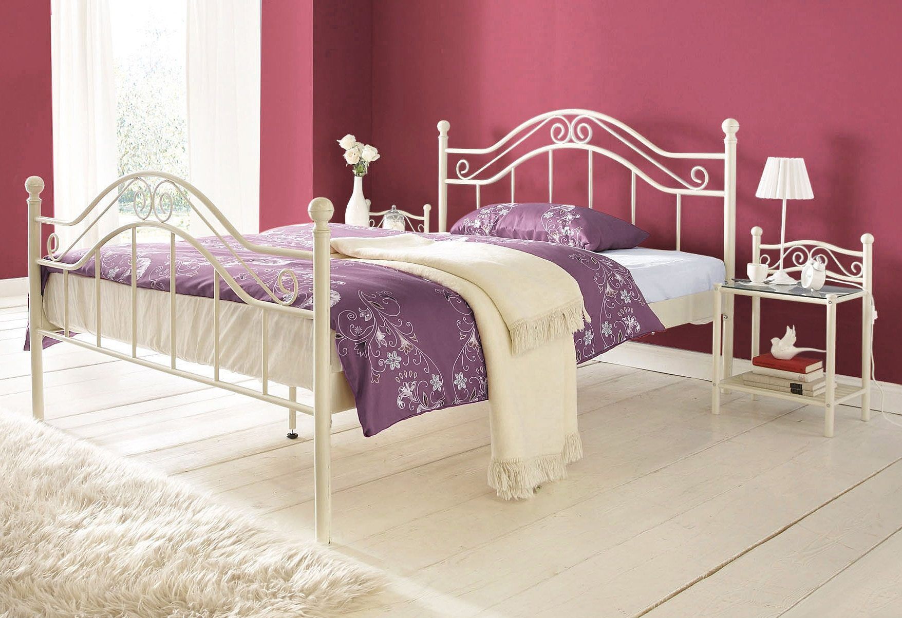 Metallbett HOME AFFAIRE, beige (cremeweiß), L:210cm, Betten, Metallbett cremeweiß Liegefläche Länge B: 200cm x 140cm