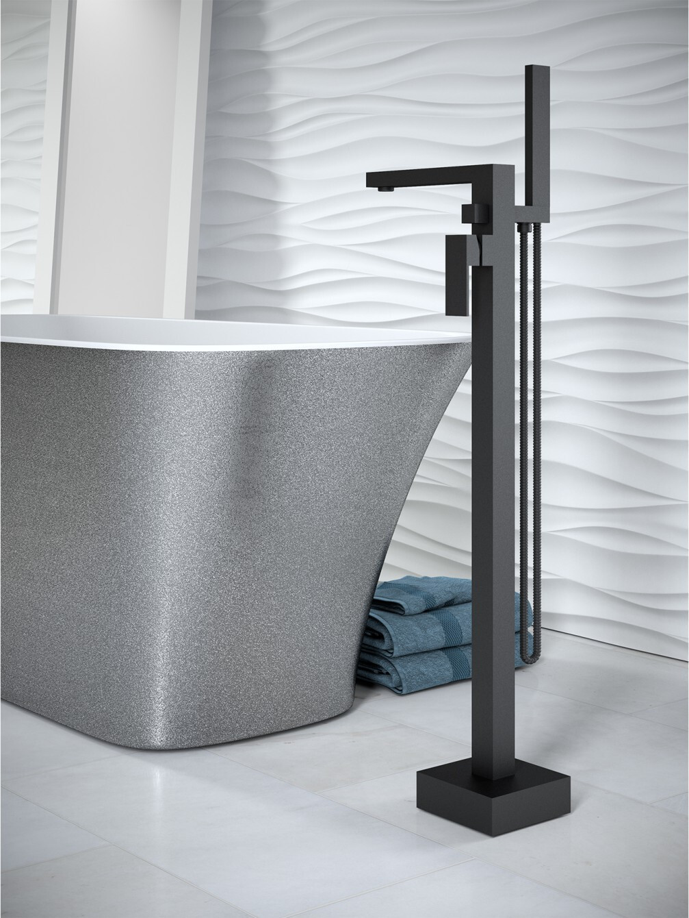 BADLAND Badewanne Freistehende Wannenarmatur Varium Schwarz Matt