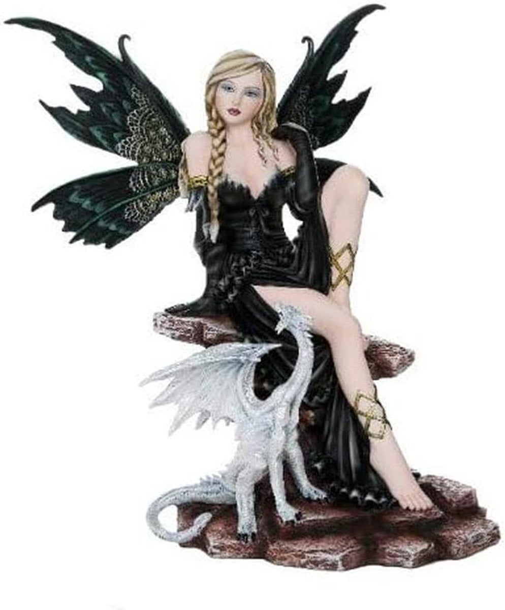 Fee met Draak Fantasie Beeld Interieur Decoratie Zwart Hoogte: 44 cm