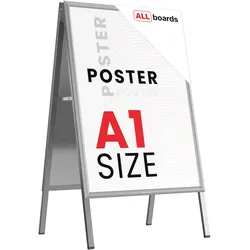 ALLboards Doppelseitige Werbetafel, Kundenstopper, Größe: A1, in einem silbernen Aluminiumrahmen