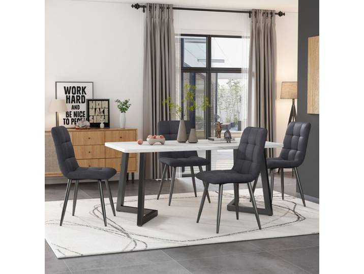 117cm Quatre Chaises Ensemble De Table À Manger Table À Manger Rectangulaire Ensemble De Table De Cuisine Moderne Chaises Gris