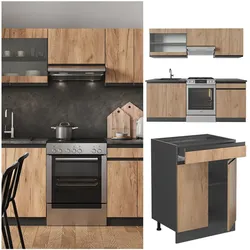 Vicco Küchenzeile Küchenblock Einbauküche R-Line J-Shape Anthrazit Eiche 200 cm modern Küchenschränke Küchenmöbel